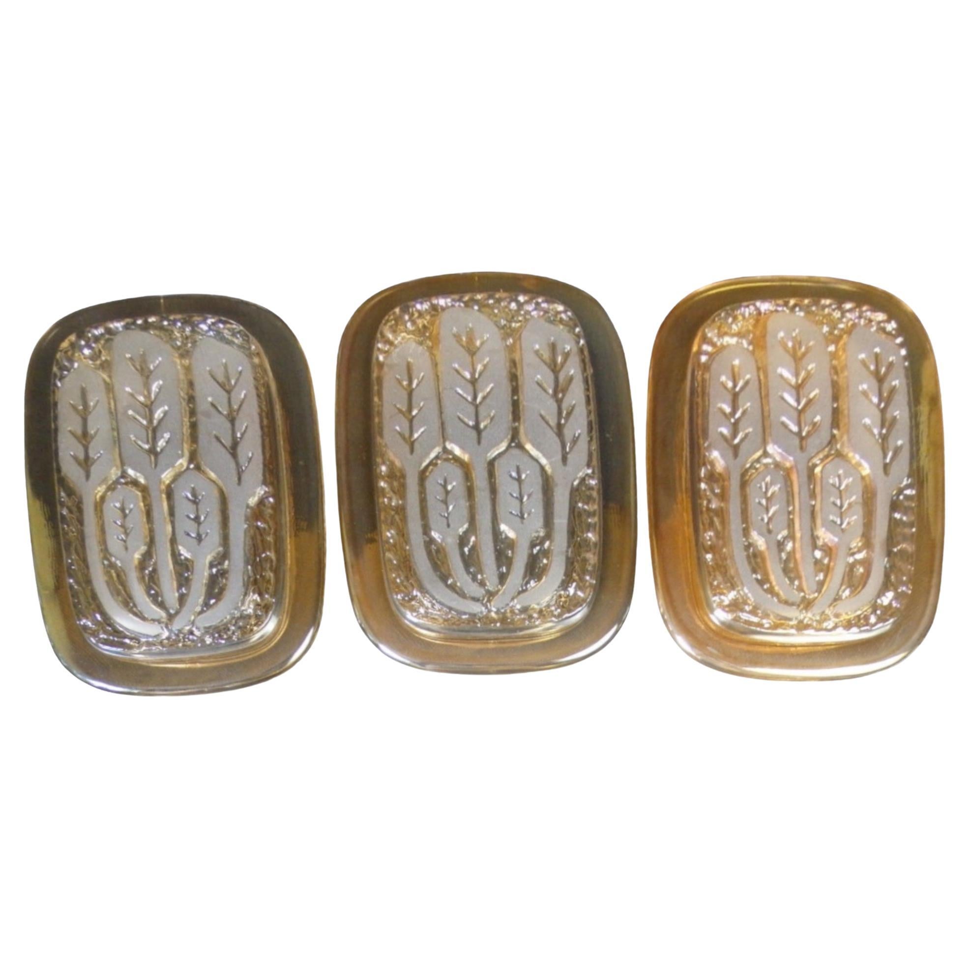 Set of Three Wheat Sheaf Motif Hillebrand Glass Sconces Mid-century, 1970s