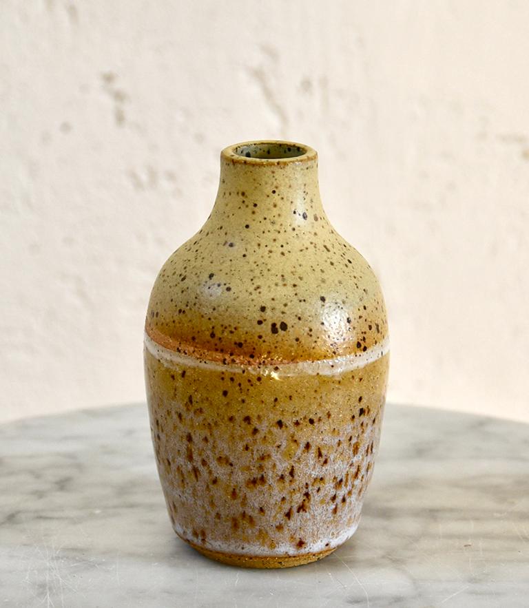 Hand-Crafted Set of Three Wheel-Thrown Ceramic Stoneware Mini Bottles by Signe Yberg For Sale