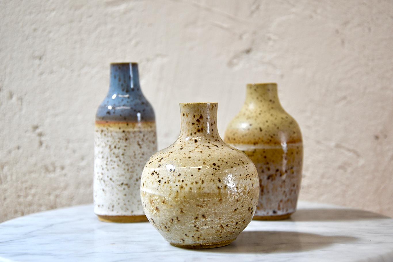 Set of Three Wheel-Thrown Ceramic Stoneware Mini Bottles by Signe Yberg In New Condition For Sale In Brooklyn, NY