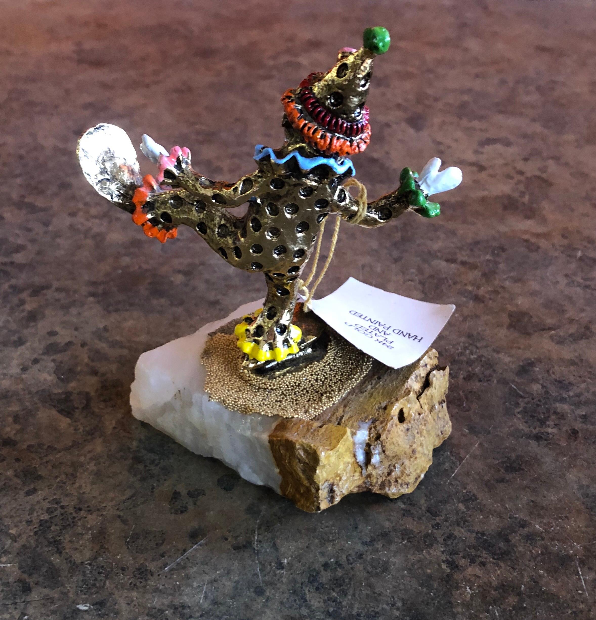 20th Century Set of Three Whimsical Bronze Clown Sculptures with Enamel Highlights by Ron Lee