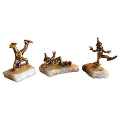 Vintage Set of Three Whimsical Bronze Clown Sculptures with Enamel Highlights by Ron Lee