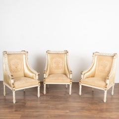 Set of Three White and Gold Arm Chairs, France circa 1890