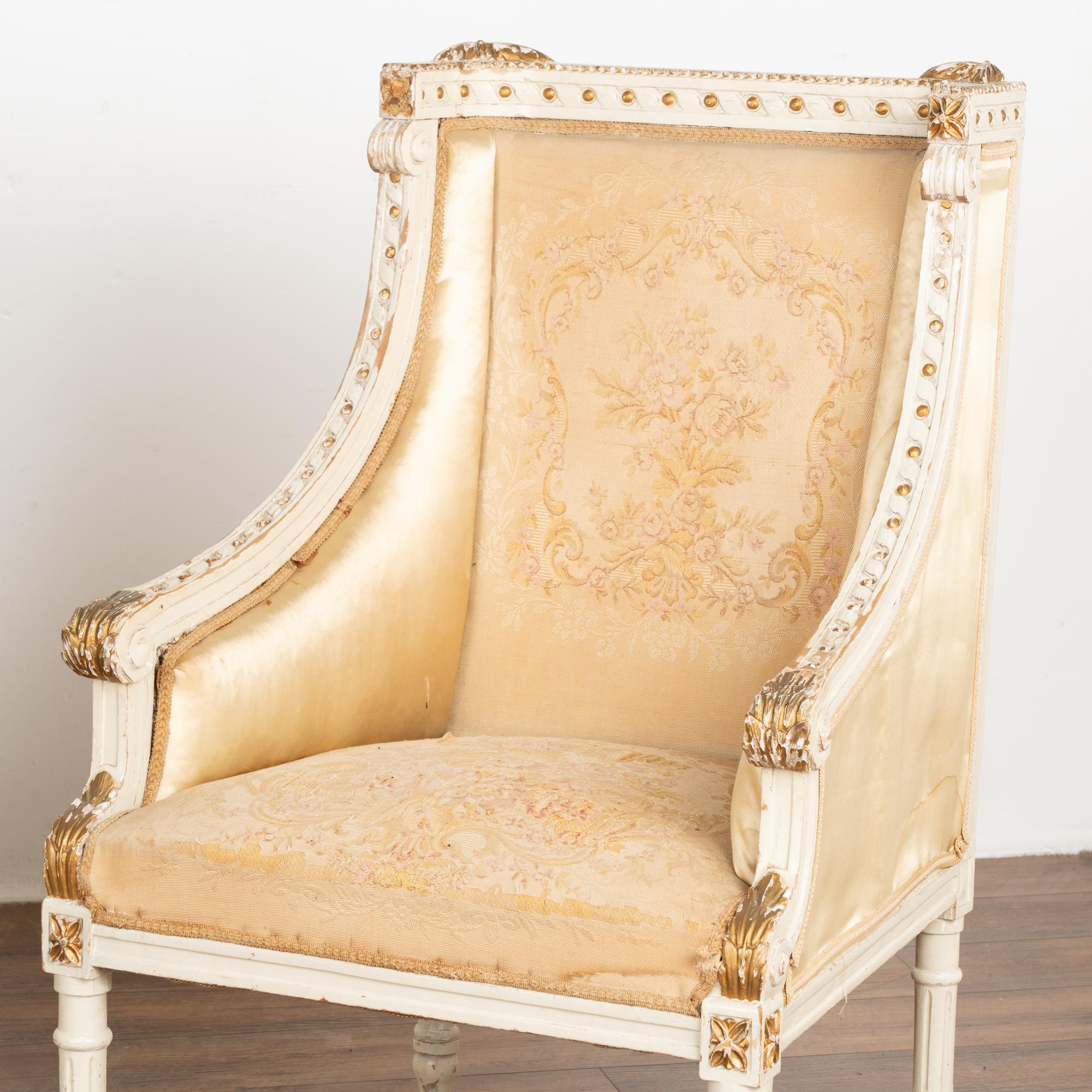 French Provincial Set of Three White and Gold Arm Chairs, France circa 1890 For Sale
