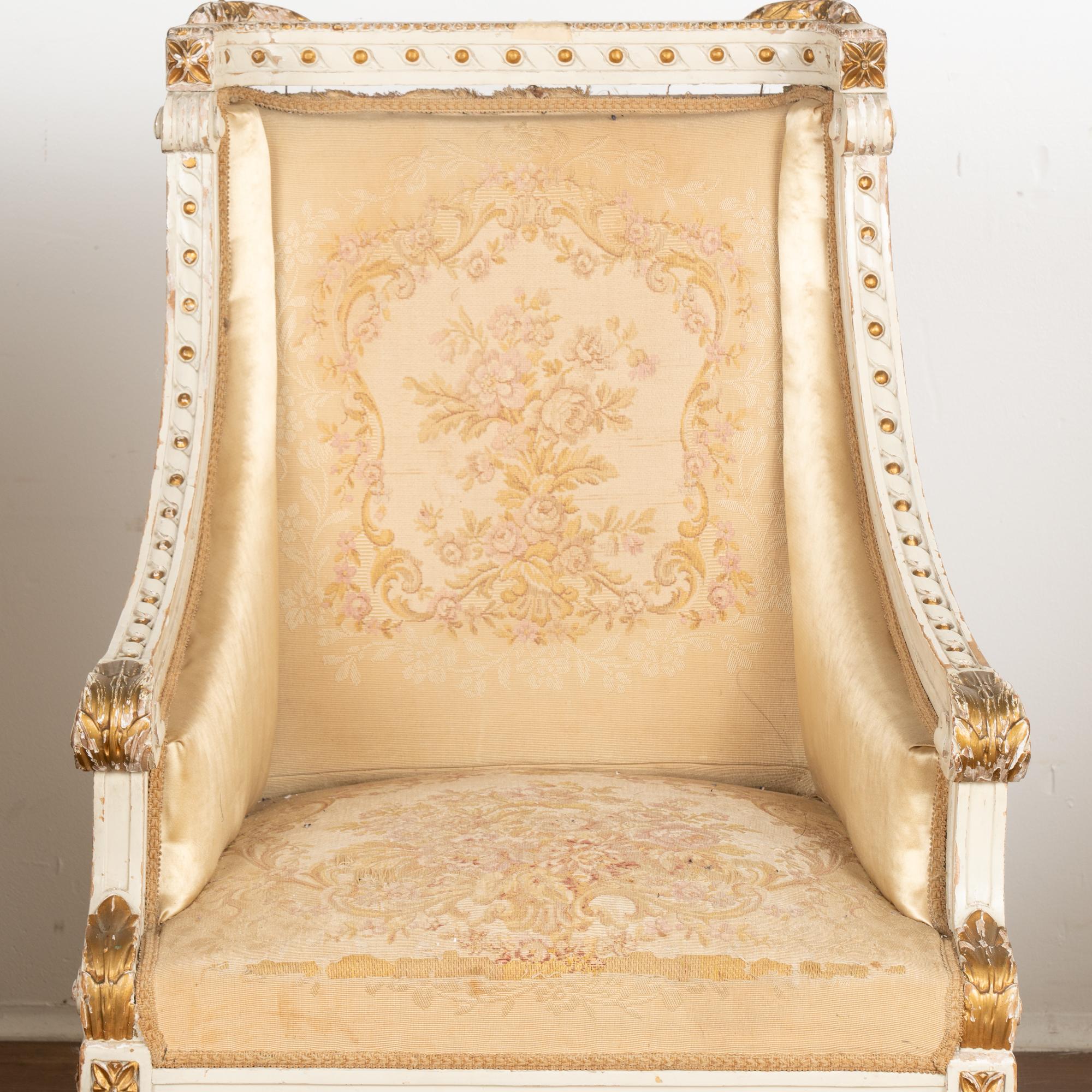 French Set of Three White and Gold Arm Chairs, France circa 1890 For Sale