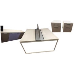 Set of Three White and Gray Office Furniture