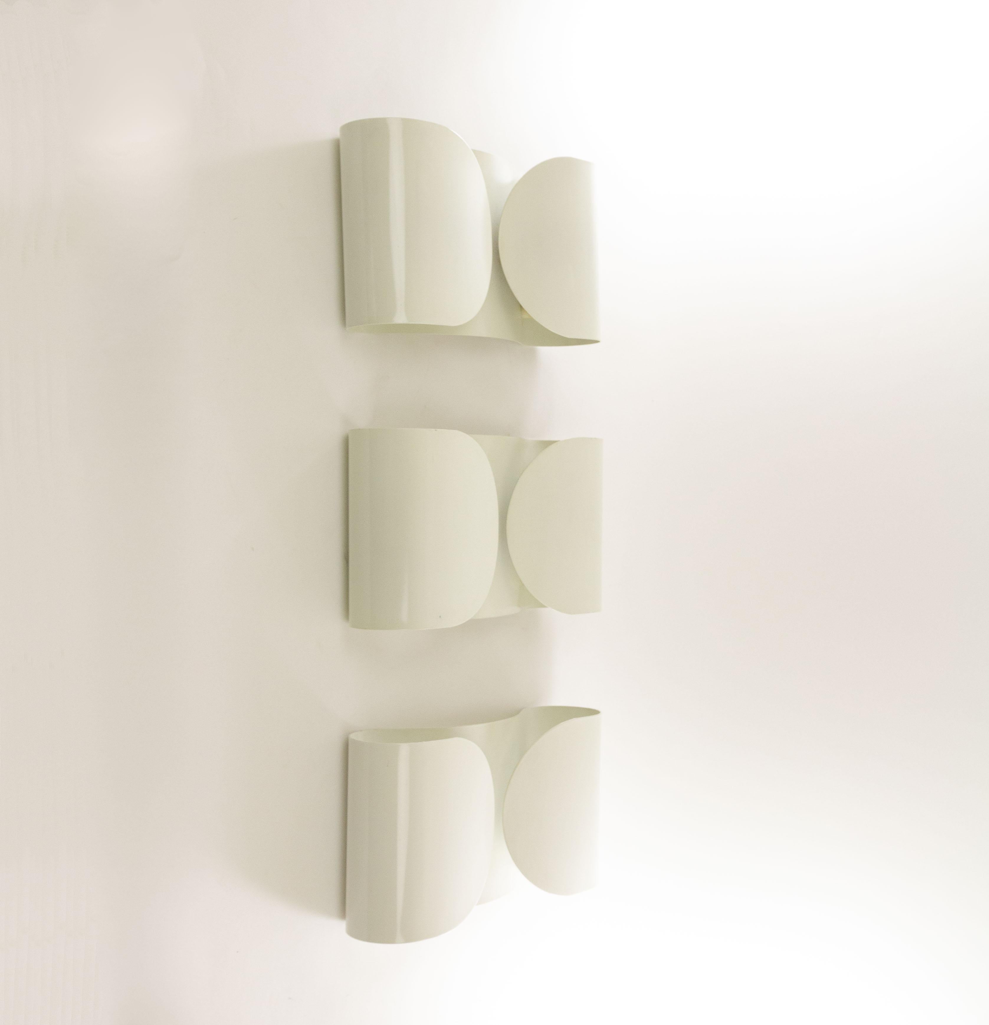 Italian Set of Three White Foglio Wall Lamps by Tobia Scarpa for Flos, 1960s