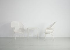 Set of Three White Garden Chairs and a Fitting Side Table from Italy, 1950