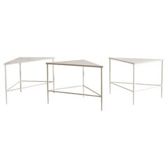 Set of Three White Metal Mid Century Side Tables by Mathieu Matégot, 1950s