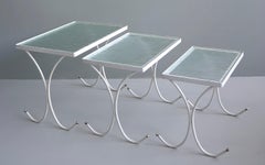 Set of Three White metal Nesting Tables, France 1950's