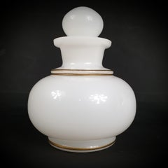 Set of Three White Opaline Bohemian Glass Goblet Shaped Lidded Bottles Jars