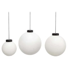 Retro Set of Three White Pending Lamps by Miguel Mila for Tramo in Plastic, circa 1970