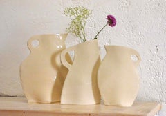 Set of Three White Stoneware Flat Vases by Alison Owen