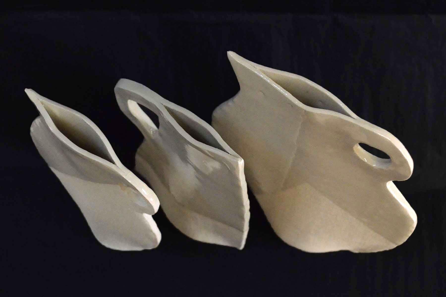 Modern Set of Three White Stoneware Flat Vases by Alison Owen