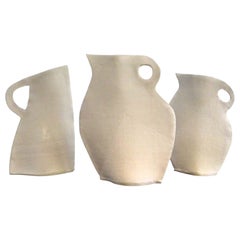 Set of Three White Stoneware Flat Vases by Alison Owen