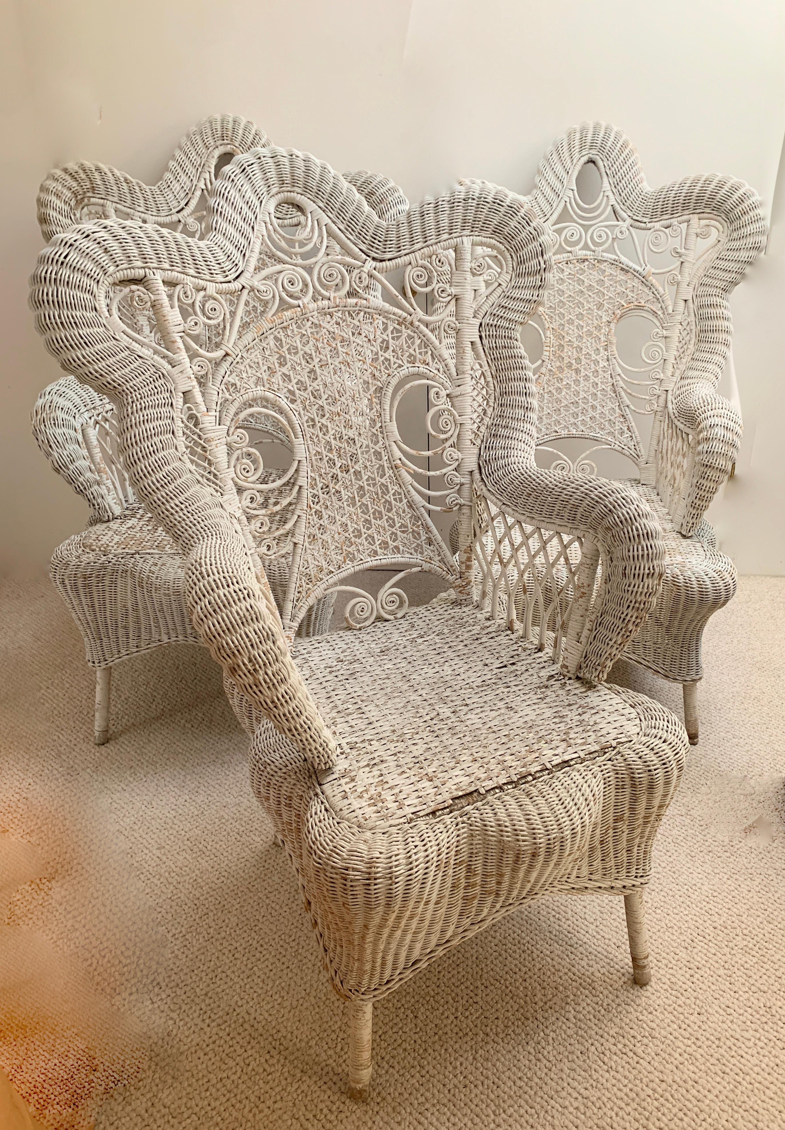 Set of Three White Victorian Wicker Chairs 5