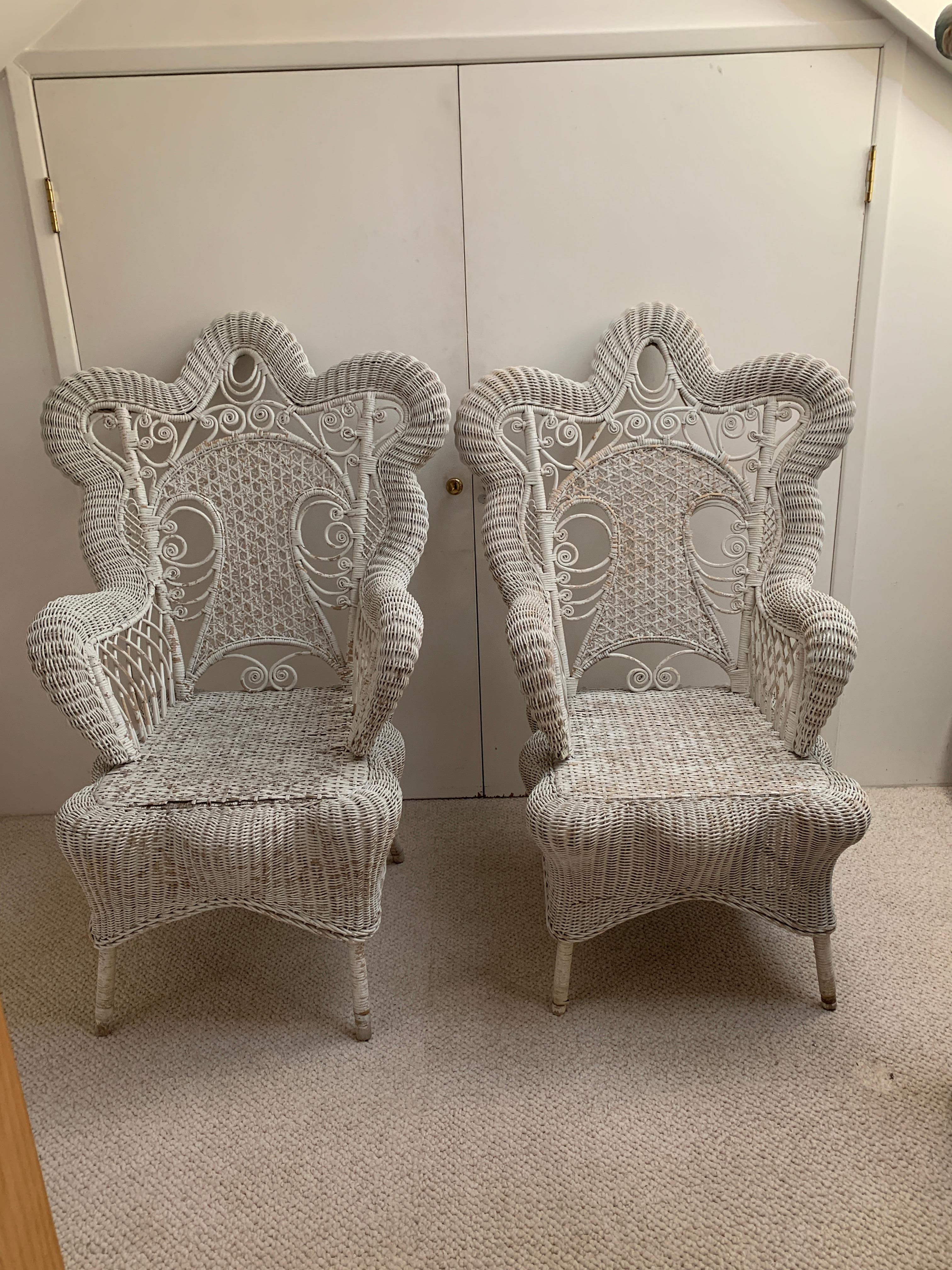 Set of Three White Victorian Wicker Chairs 6