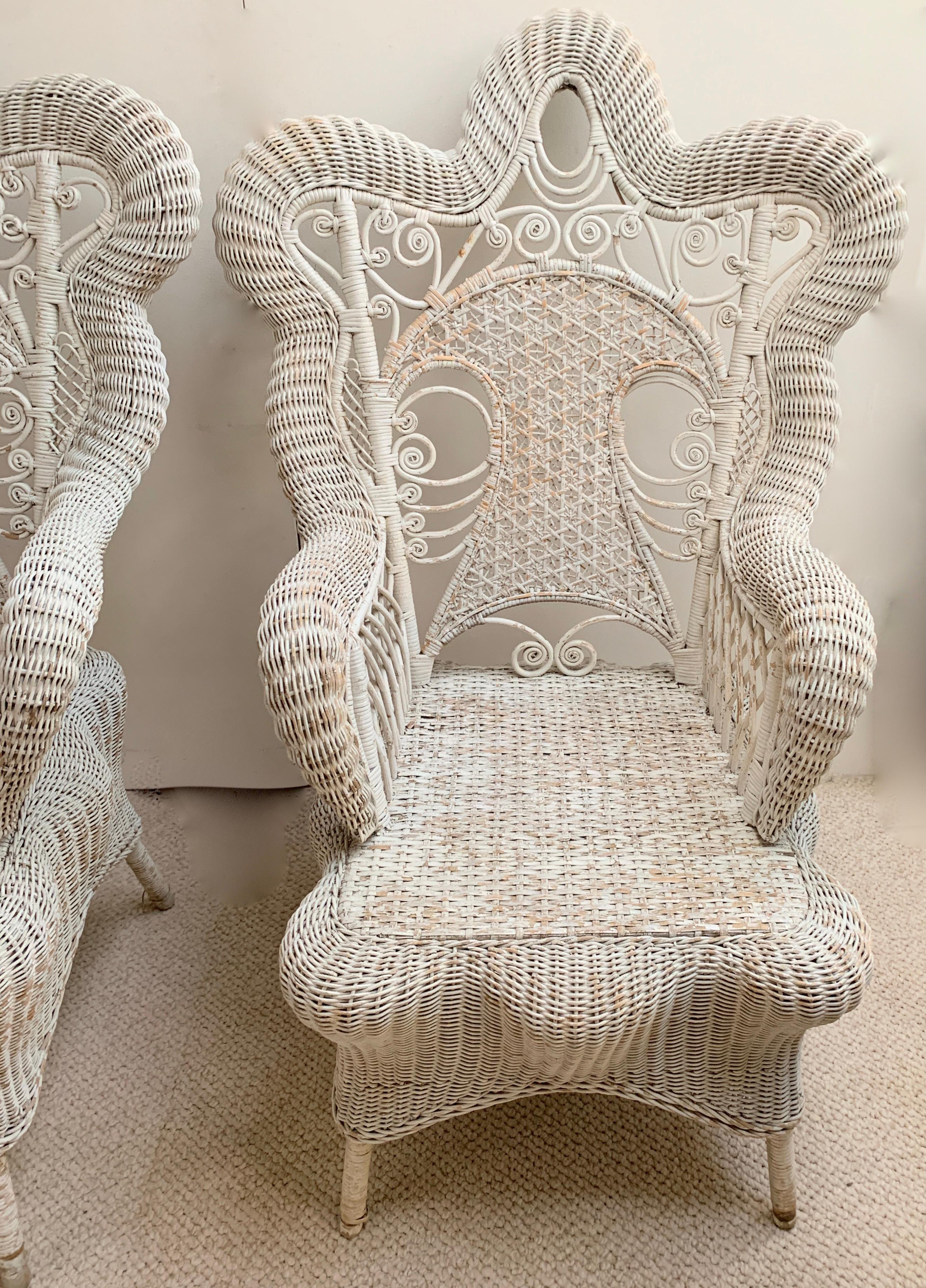 Set of Three White Victorian Wicker Chairs 7