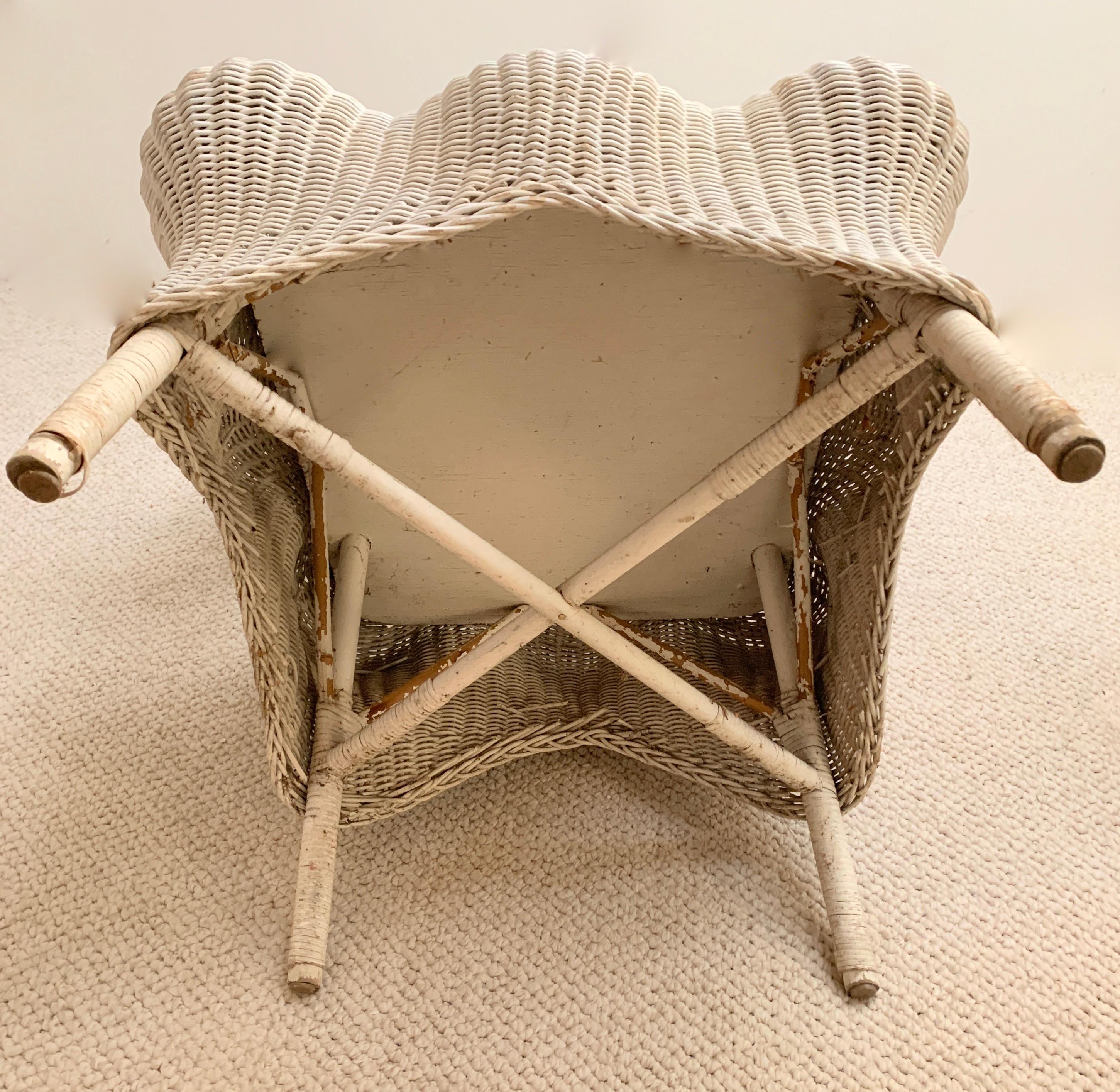 Set of Three White Victorian Wicker Chairs 9