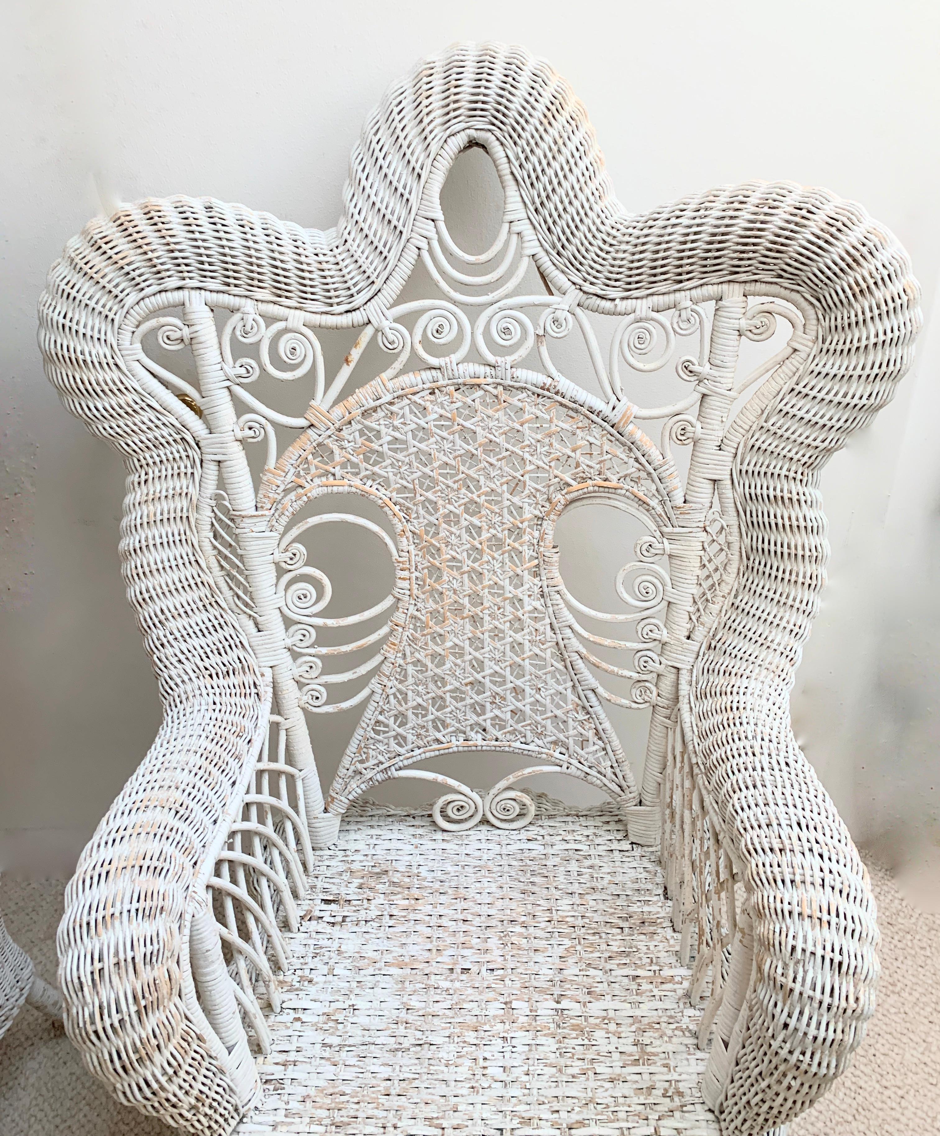 Indian Set of Three White Victorian Wicker Chairs