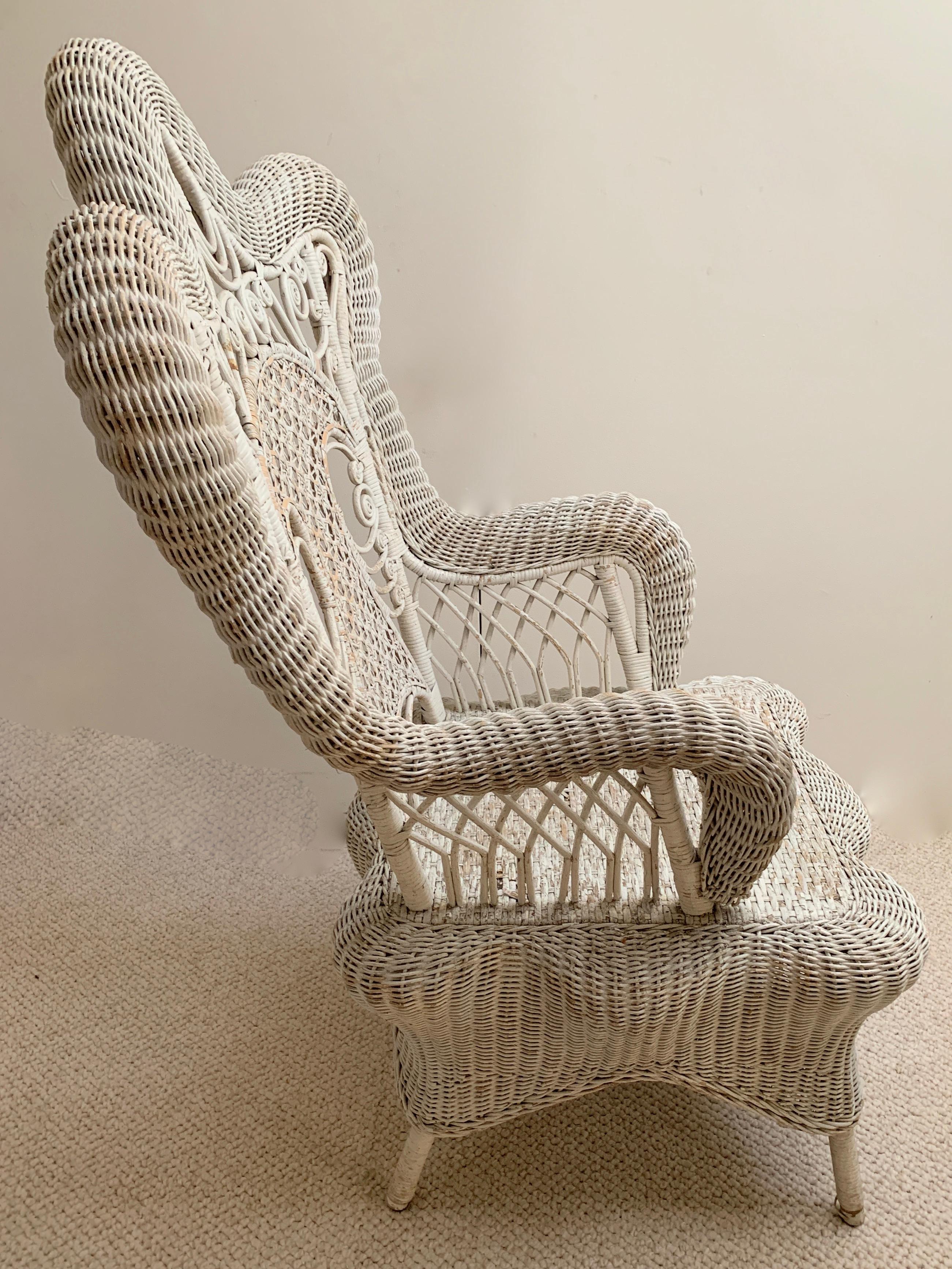 19th Century Set of Three White Victorian Wicker Chairs