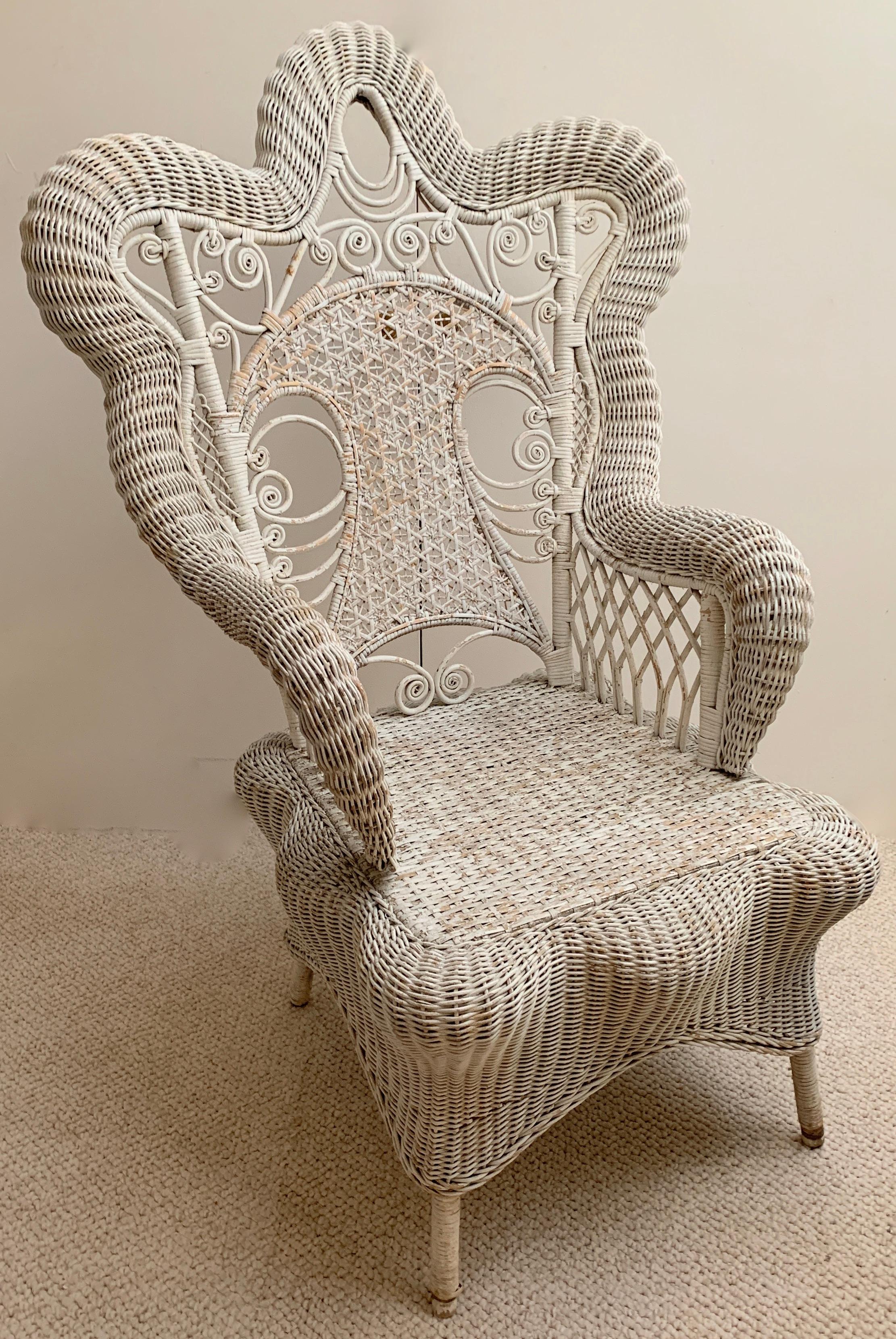 Set of Three White Victorian Wicker Chairs 1