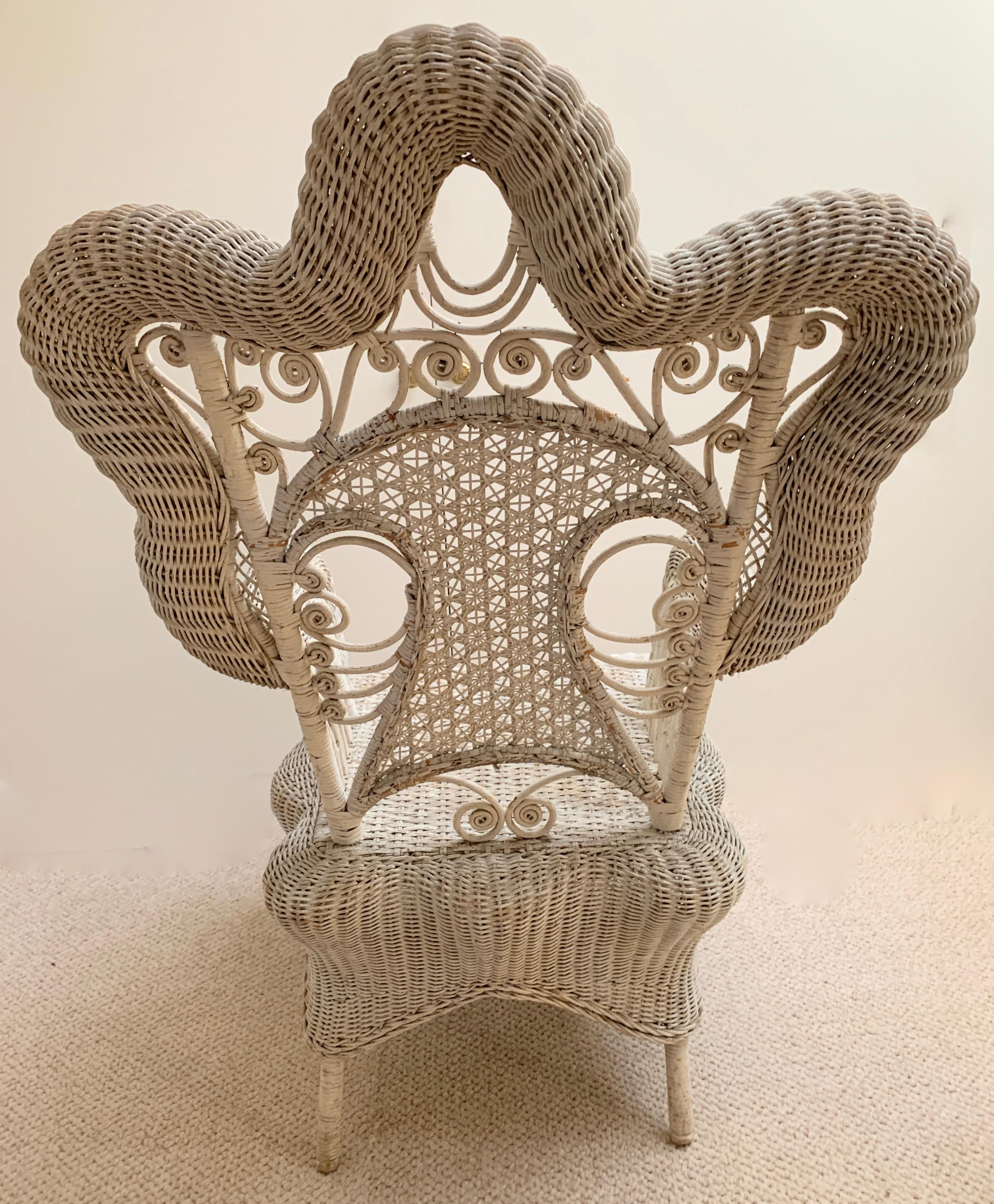 Set of Three White Victorian Wicker Chairs 2