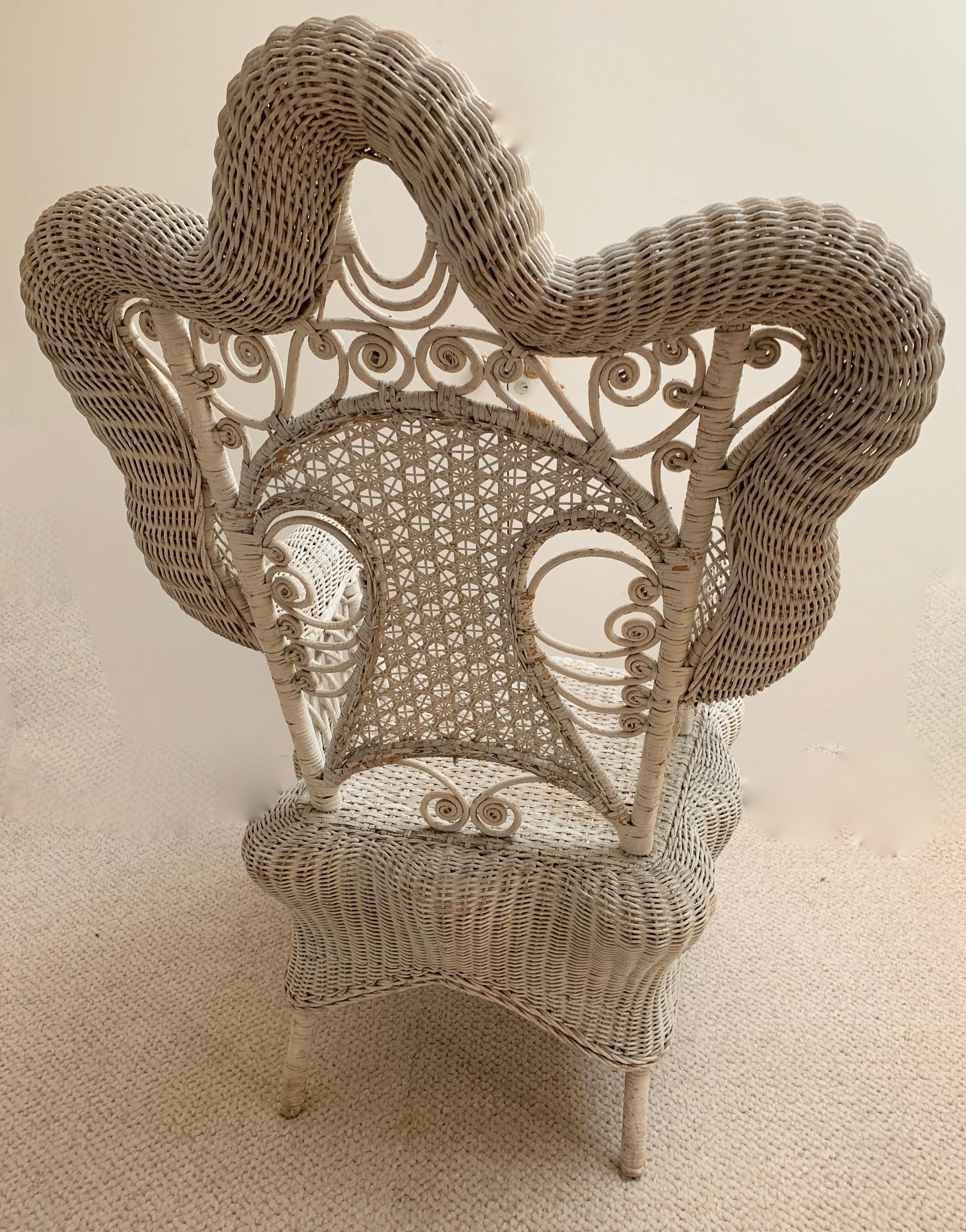 Set of Three White Victorian Wicker Chairs 3