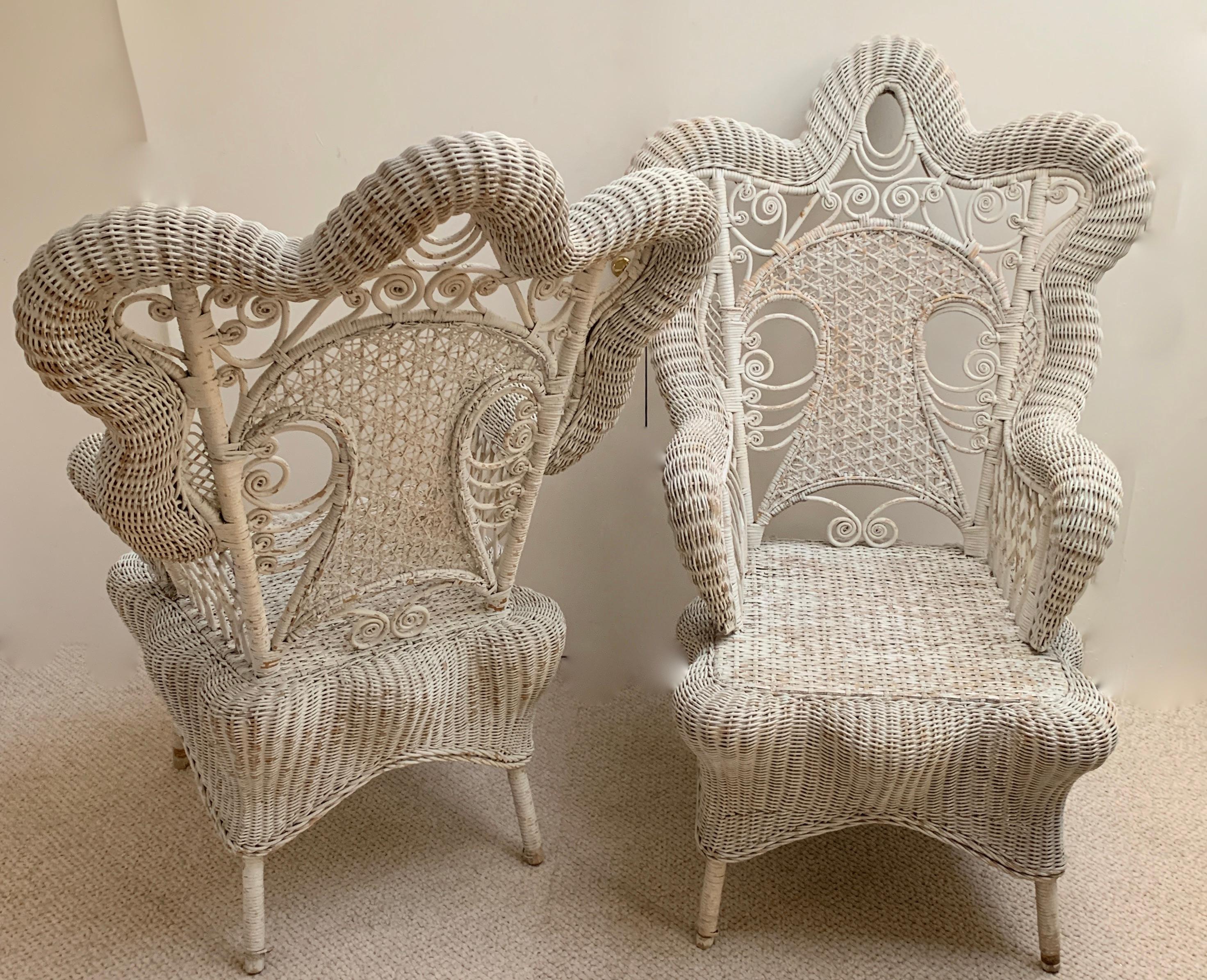 Set of Three White Victorian Wicker Chairs 4