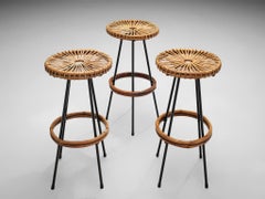 Set of Three Wicker Barstools by Dirk Van Sliedrecht for Rohe