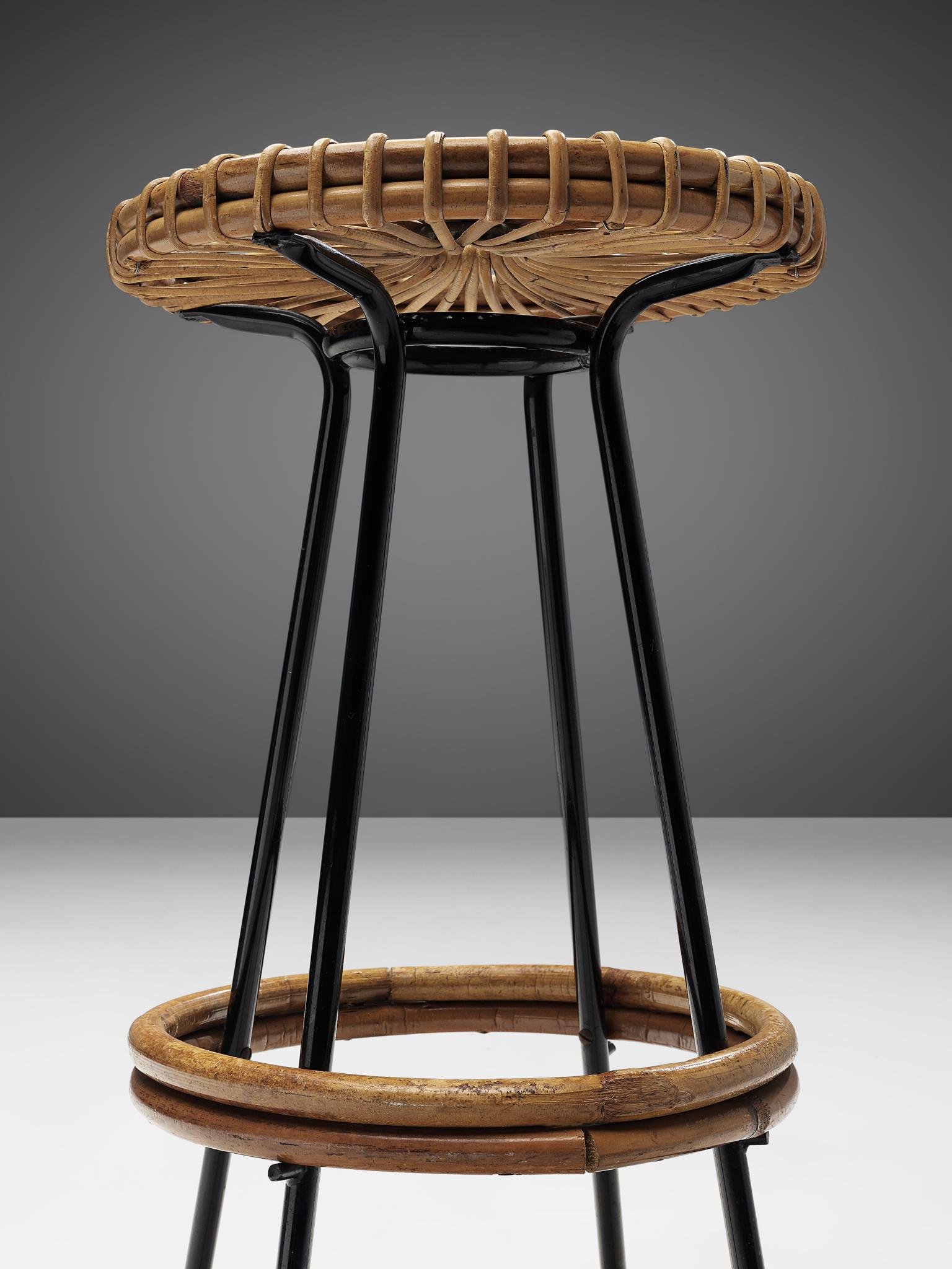 Mid-20th Century Set of Three Wicker Barstools by Dirk Van Sliedrecht for Rohe