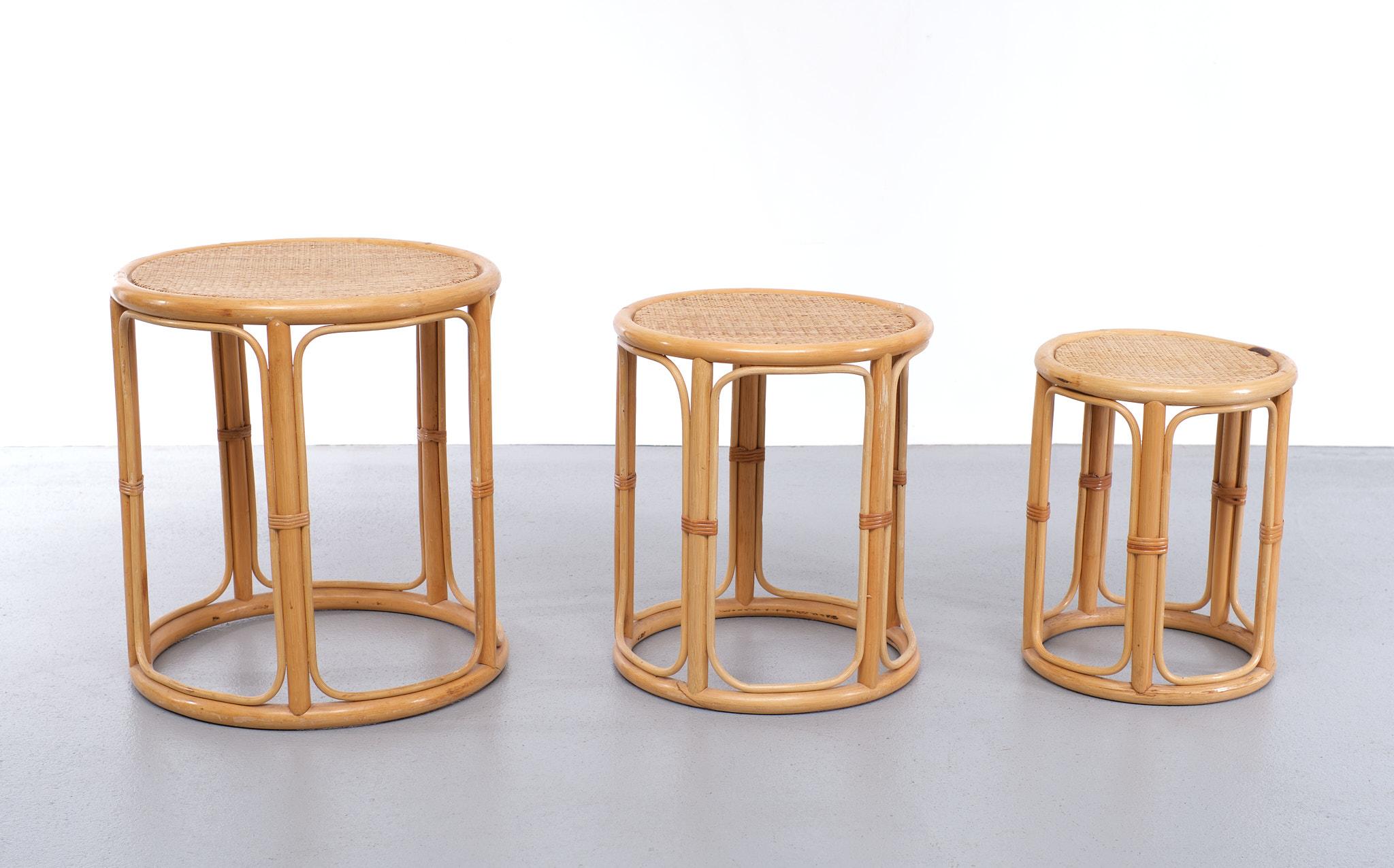 Set of Three Wicker Tables, 1970s In Good Condition In Den Haag, NL