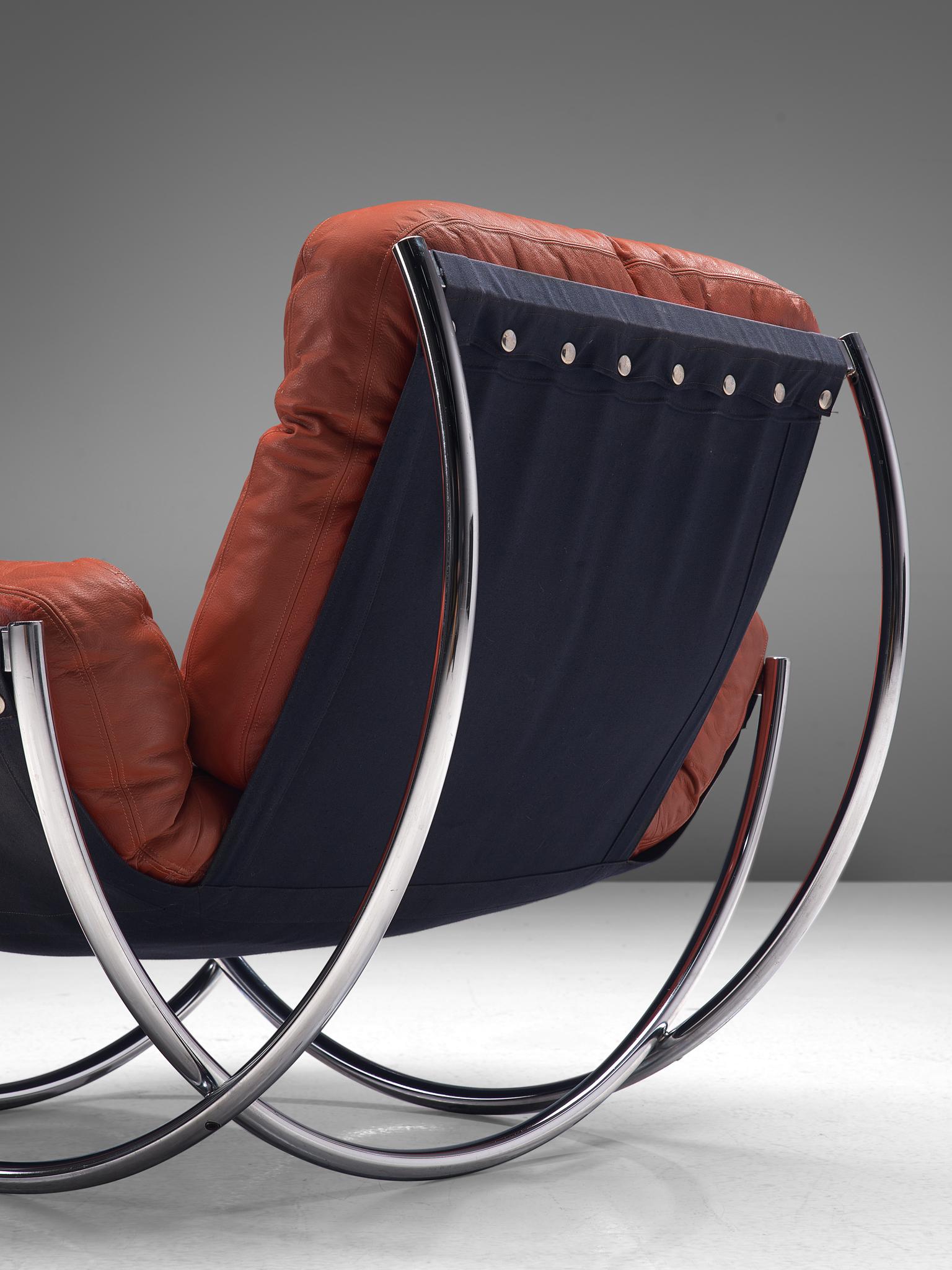 Mid-Century Modern 'Wilo' Lounge Chair in Red Leather by Lennart Bender