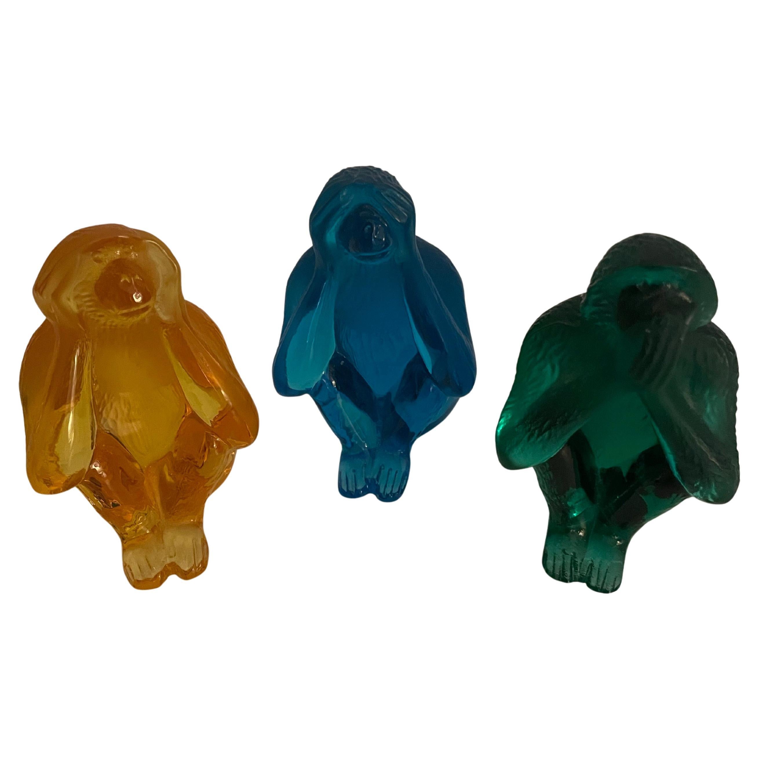 Set of Three Wise Monkey Figurines by Daum in vendita