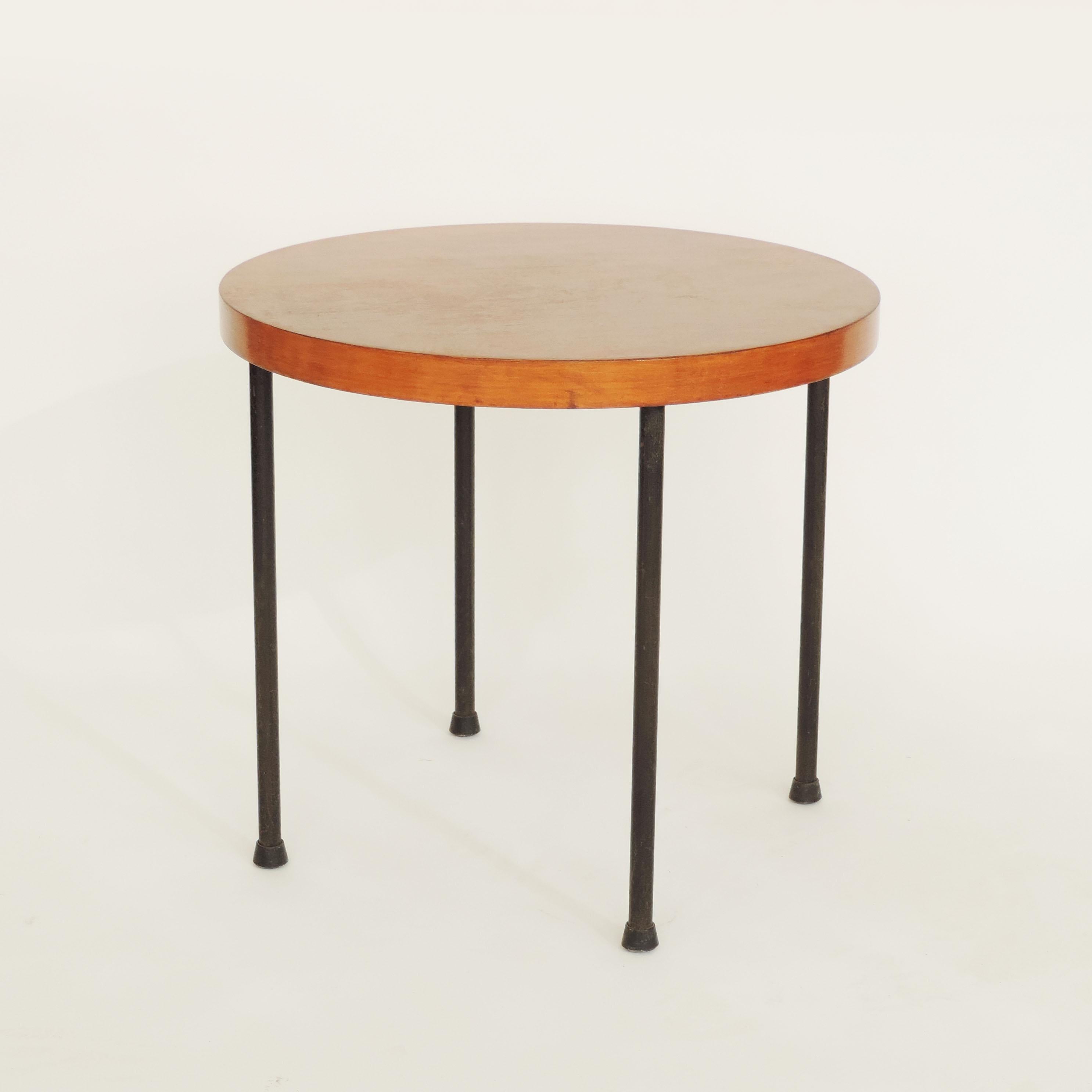 Mid-Century Modern Set of Three Wood and Metal Side Tables France or Italy, 1950s For Sale