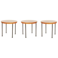 Set of Three Wood and Metal Side Tables France or Italy, 1950s