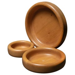 Retro Set of Three Wood Centerpieces by Ingo Knuth, Italy, 1980s