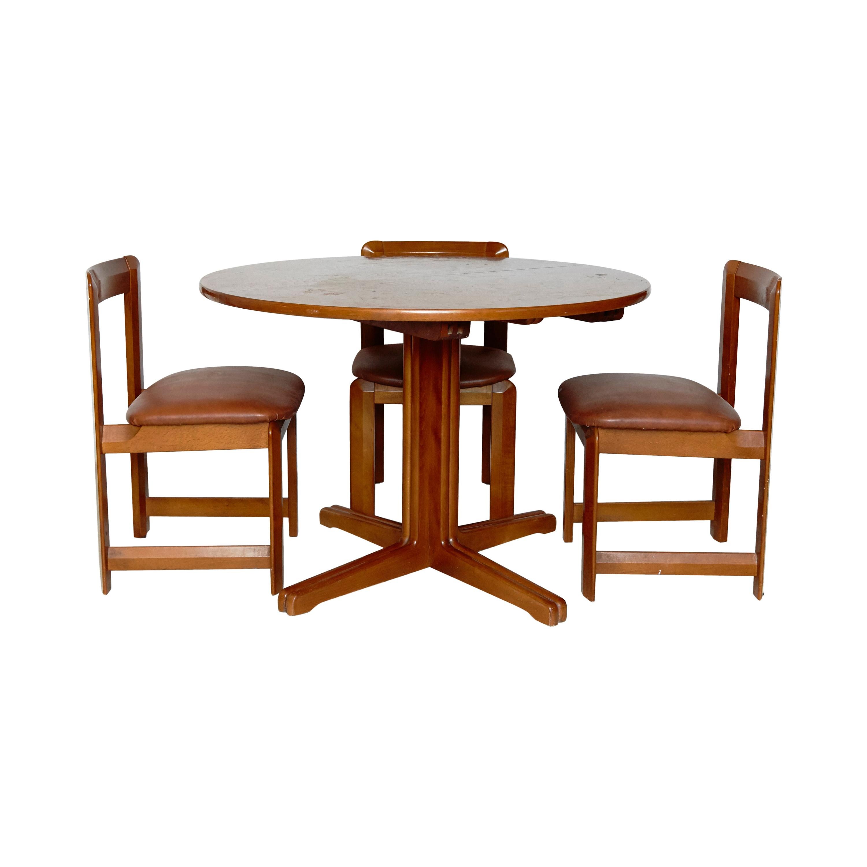 Set of Three Wood Chairs and Dining Table by Guillaumes, circa 1960