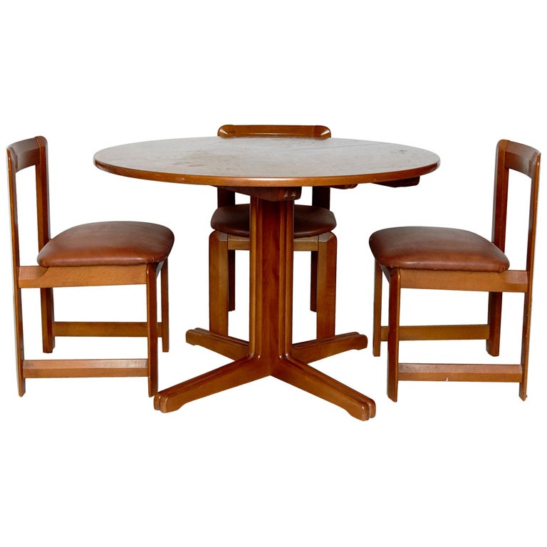 Set of Three Wood Chairs and Dining Table by Guillaumes, circa 1960 For