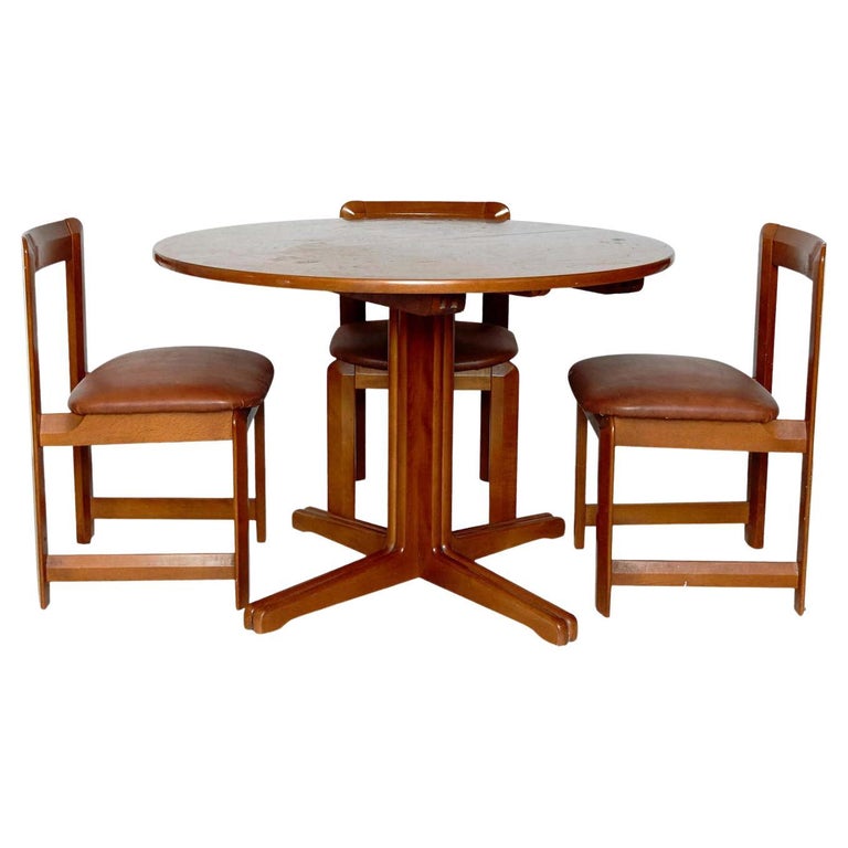 Set of Three Wood Chairs and Dining Table by Guillaumes, circa 1960 For