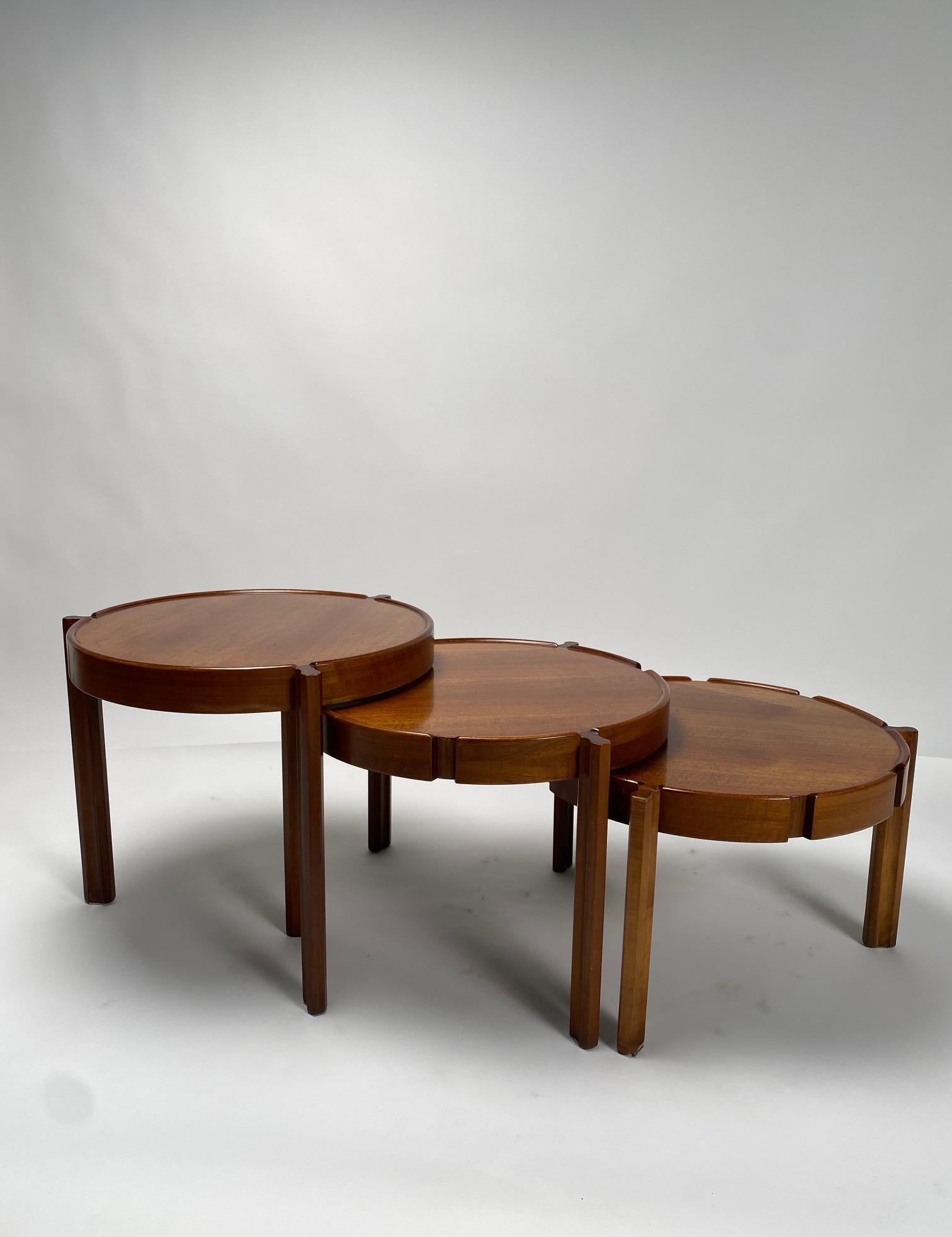 Italian Set of three Wooden Nesting Tables, Italy 1950s For Sale