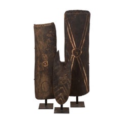 Set of Three Wooden War Shields on Stands from Papua New Guinea