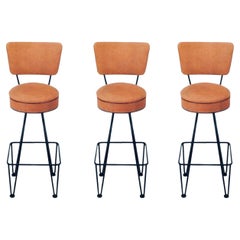 Set of Three Wrought Iron Bar Stools After Frederick Weinberg