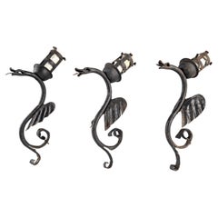 Set of Three Wrought Iron Dragon Sconces