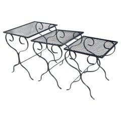 Used Set of Three Wrought Iron Nesting Garden Patio Poolside Tables att. to Woodard 