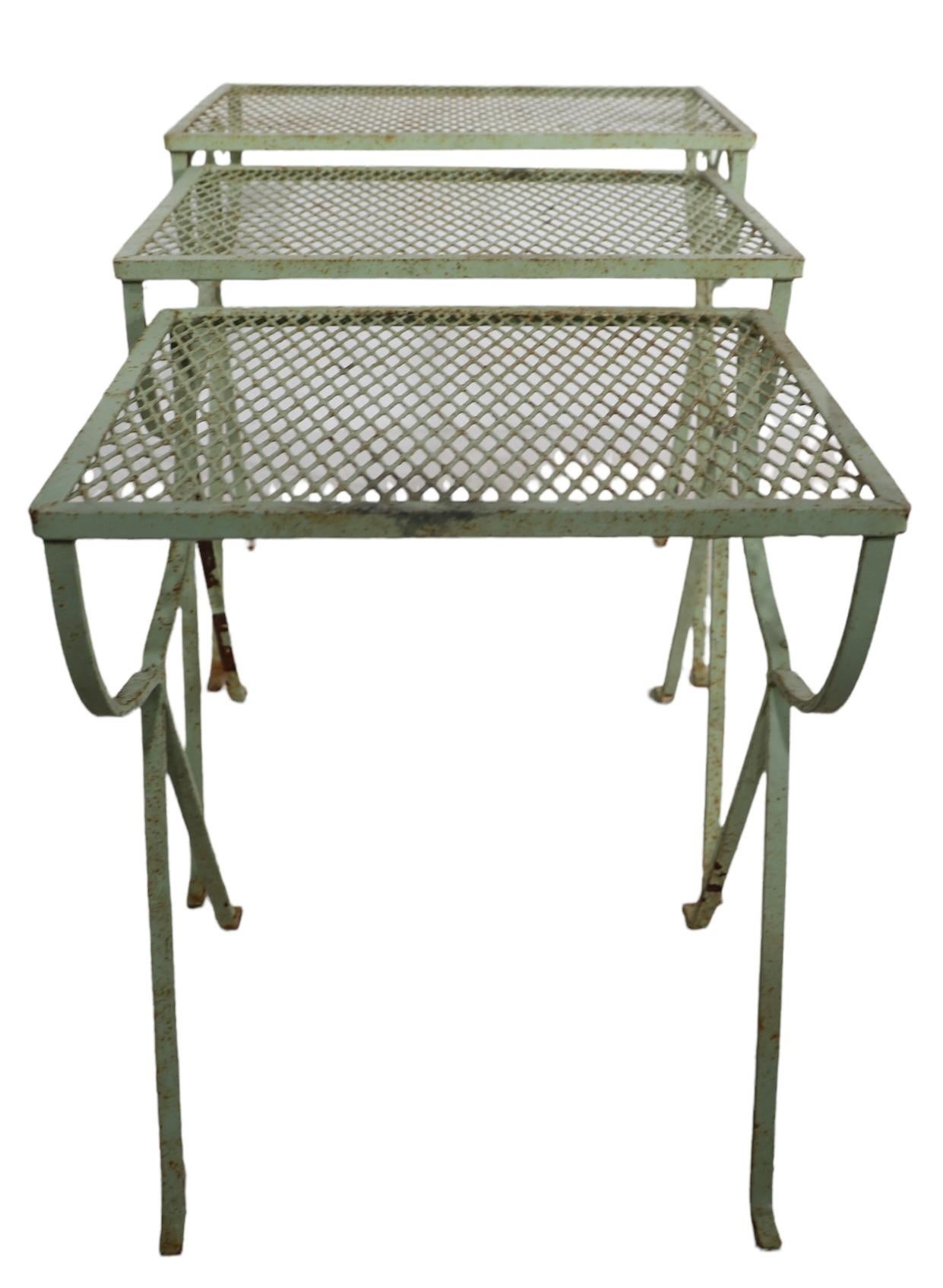 American Set of Three Wrought Iron  Nesting Garden Patio Poolside Tables by Salterini