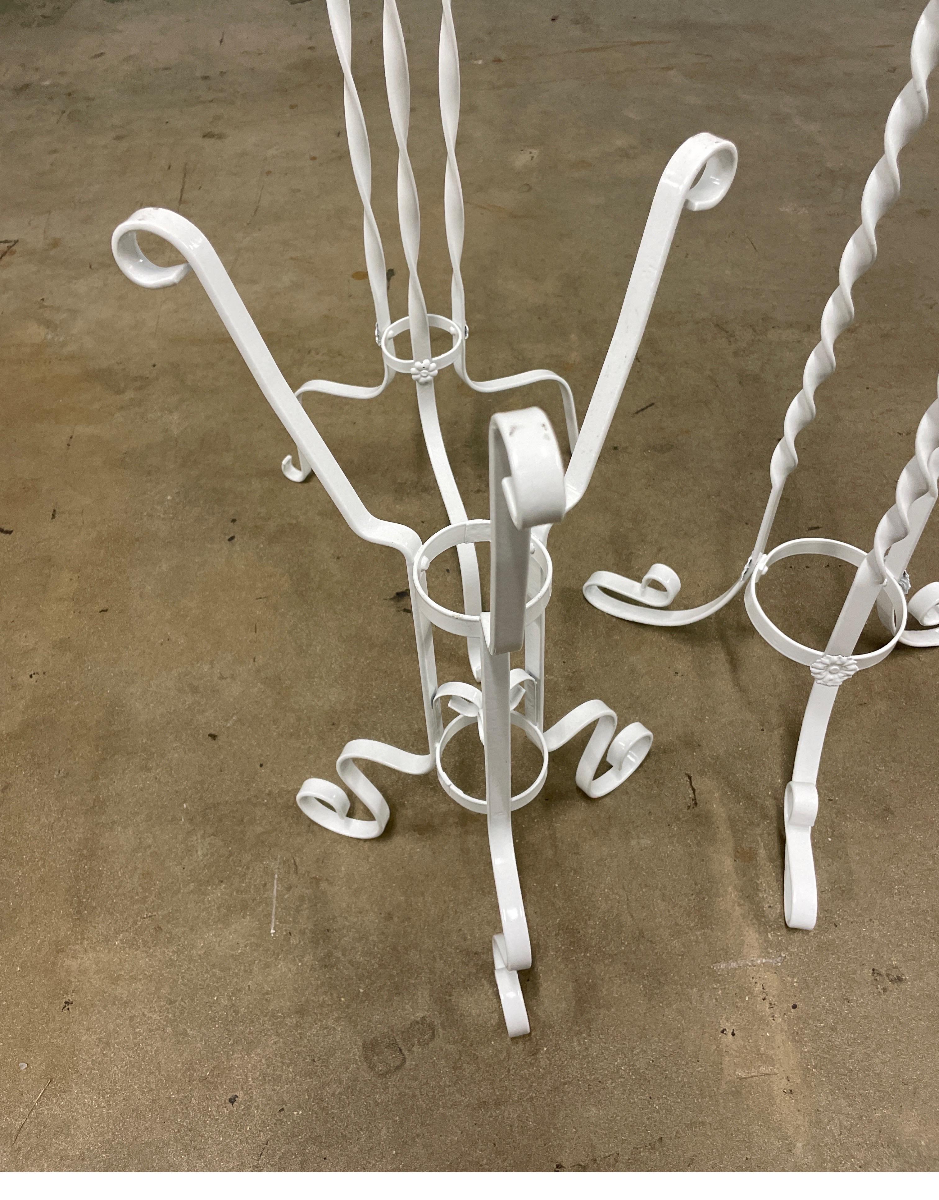 Set of three late 19th century plant stands. Newly powder coated in Palm Beach White, The largest is 40