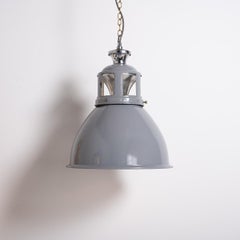 Set of Three XL Reclaimed Grey Enamel Industrial Pendant Lights by Benjamin Elec