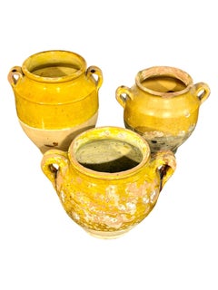 Set of Three Yellow French Provincial Confit Pots, Early 19th Century