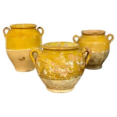 Set of Three Yellow French Provincial Confit Pots, Early 19th Century