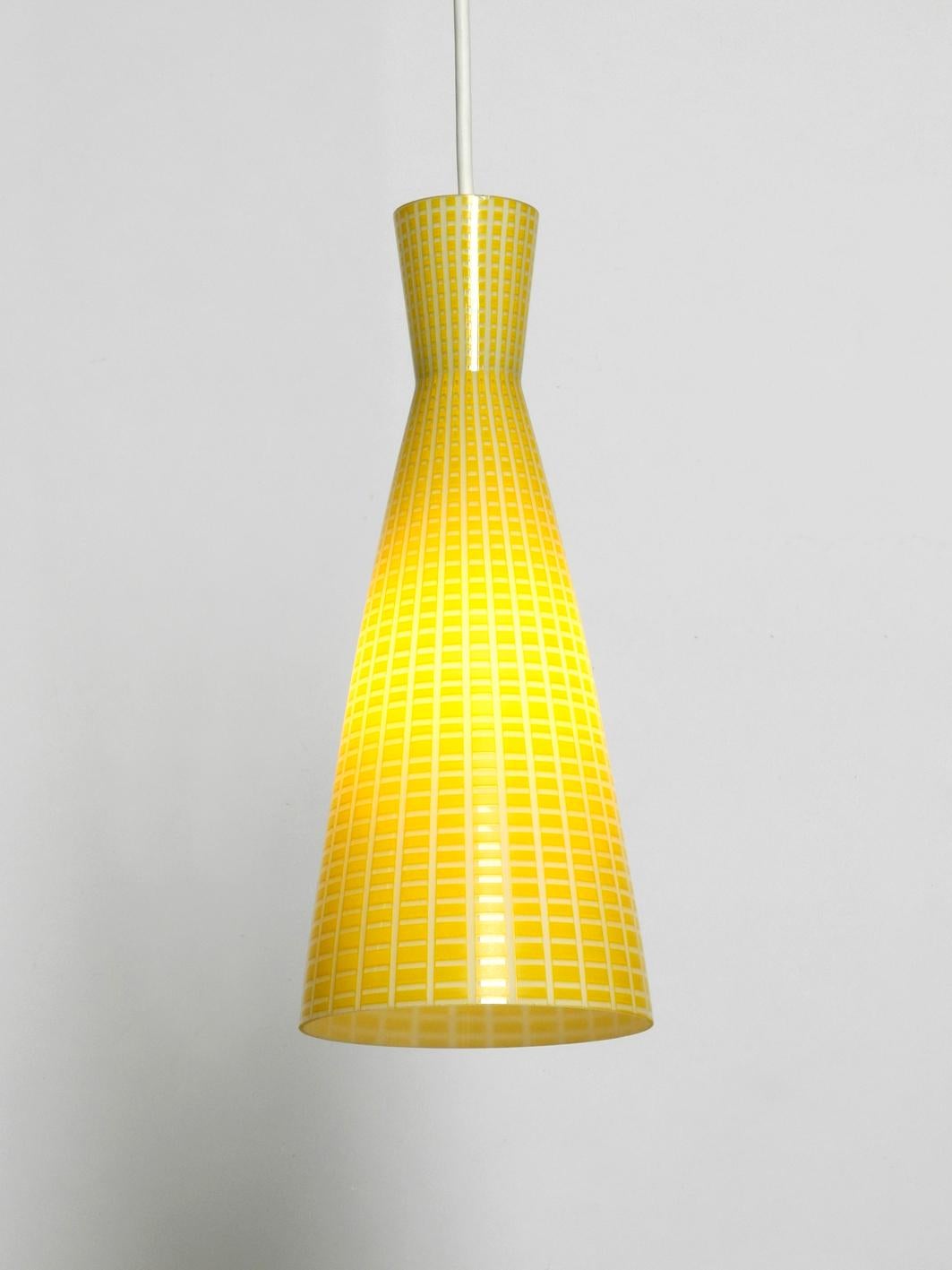 Set of Three Yellow Midcentury Glass Diabolo Pendant Lamp by Aloys Gangkofner 6